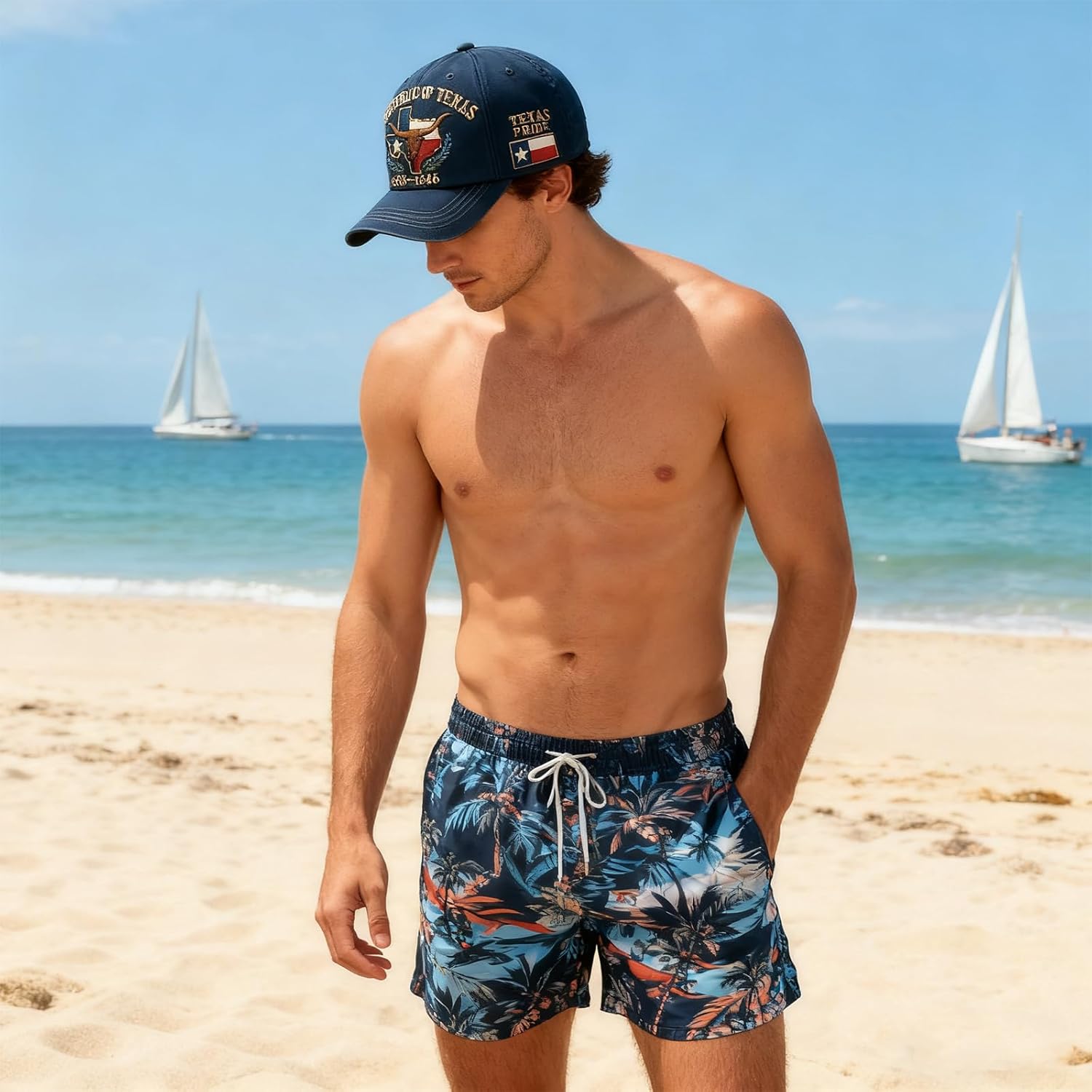 Republic of Texas Commemorative Hat – Hand Embroidered Baseball Cap with Dome Top and Short Brim, Totem National Style Blue-Black - Image 7