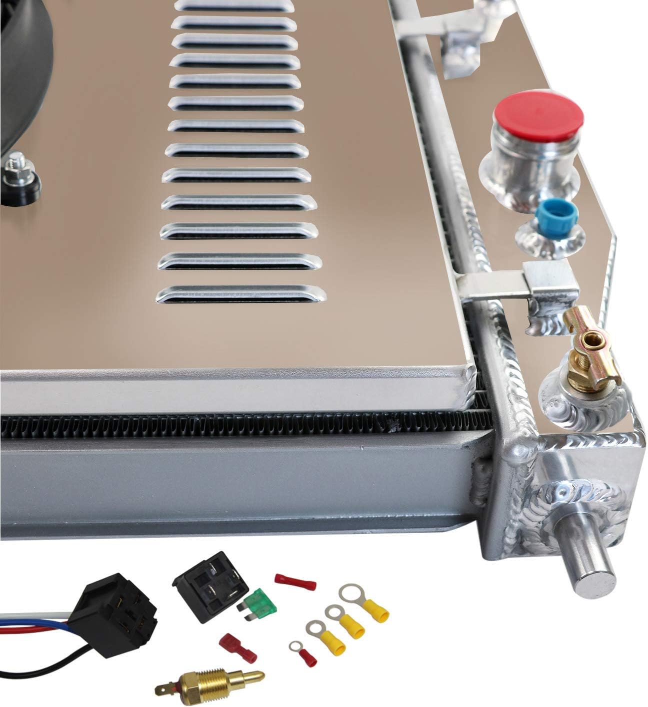 ECMRAD 4 Row Aluminum Radiator+Shroud Fan Combo for 1993-2002 Chevy Camaro Z28/Pontiac Firebird Trans Am V8 5.7L 1995 1999 1997 1996 2000 2001