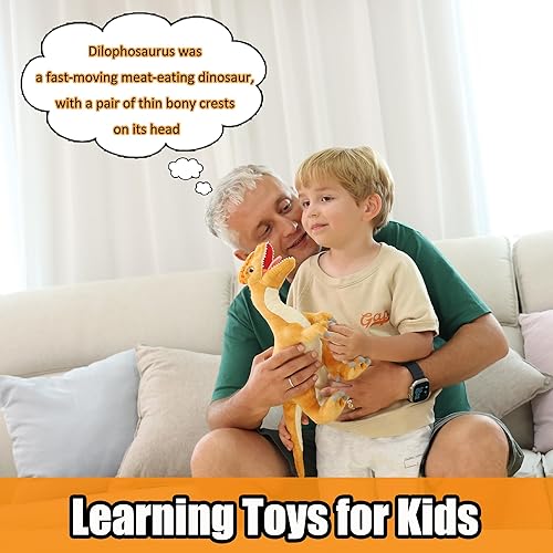 Miniatura 4 de Animal de peluche de dinosaurio, juguete de peluche de dilofosaurio de 16 pulgadas con hermosas crestas arqueadas, dinosaurios de peluche suave para