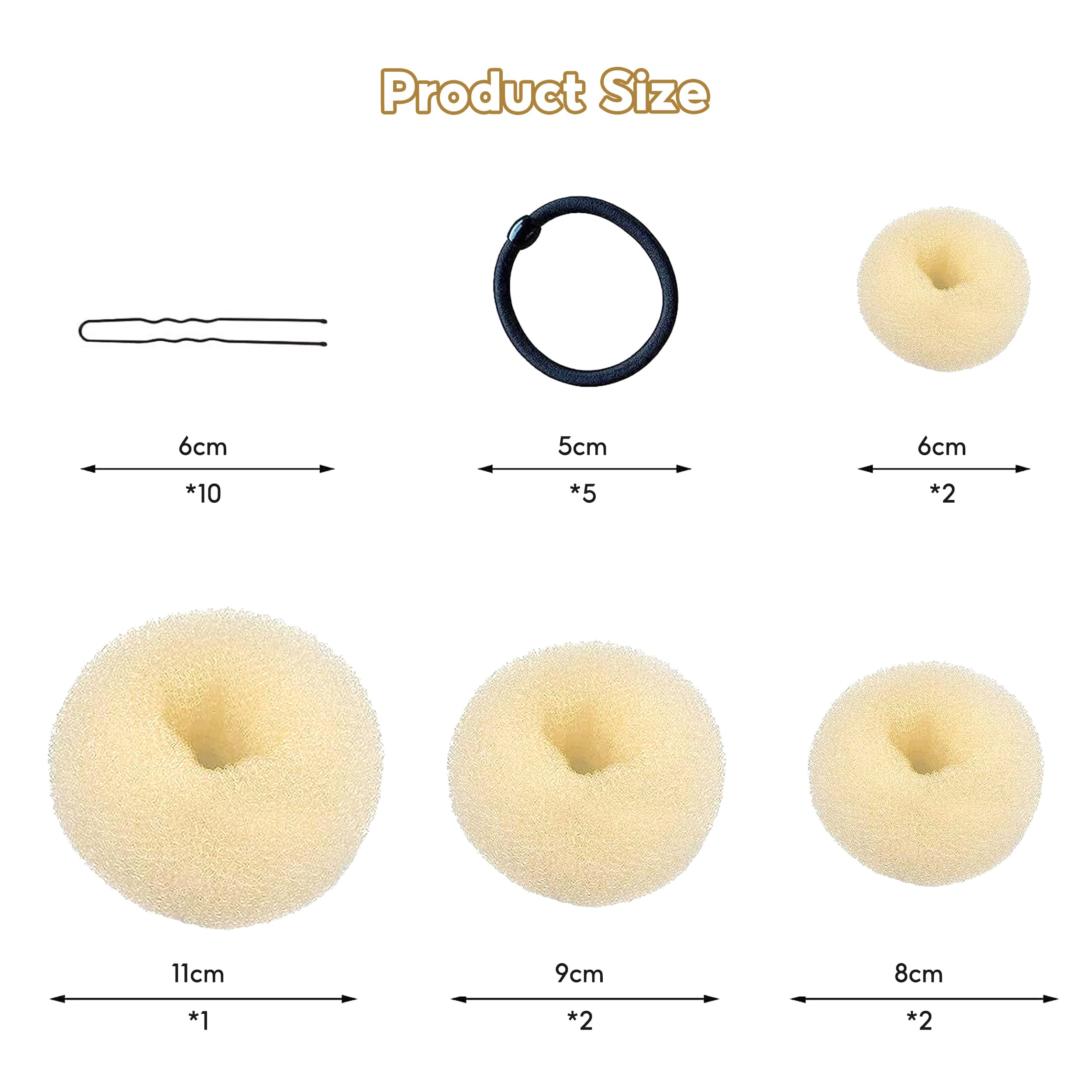 Donut Bun Maker Set, 7PCS Hair Bun Maker Set including 5 Elastic Hair Ties, 10PCS Blonde U Shaped Hair Pins - Image 2