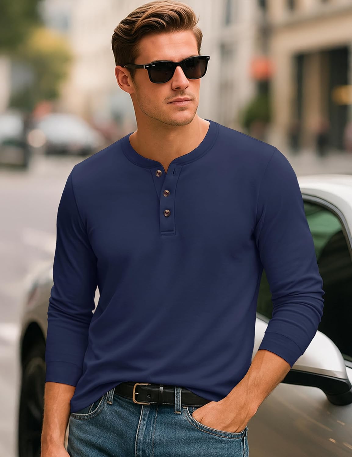Men’s Long Sleeve Henley Shirts Classic 3-Button Plain Basic Tops Casual T-Shirts