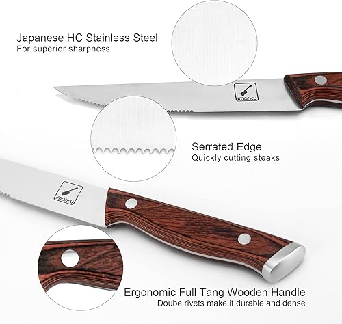 Miniatura 3 de imarku Cuchillos para carne, juego de 6 cuchillos de carne dentados, juego de cuchillos japoneses de acero inoxidable de alta calidad con caja de