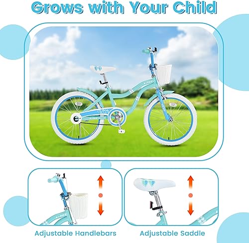 Miniatura 4 de Bicicleta para niñas con cesta para niños de 4 a 12 años, bicicleta para niños de 16 a 20 pulgadas, bicicletas para niñas de 16 pulgadas con ruedas