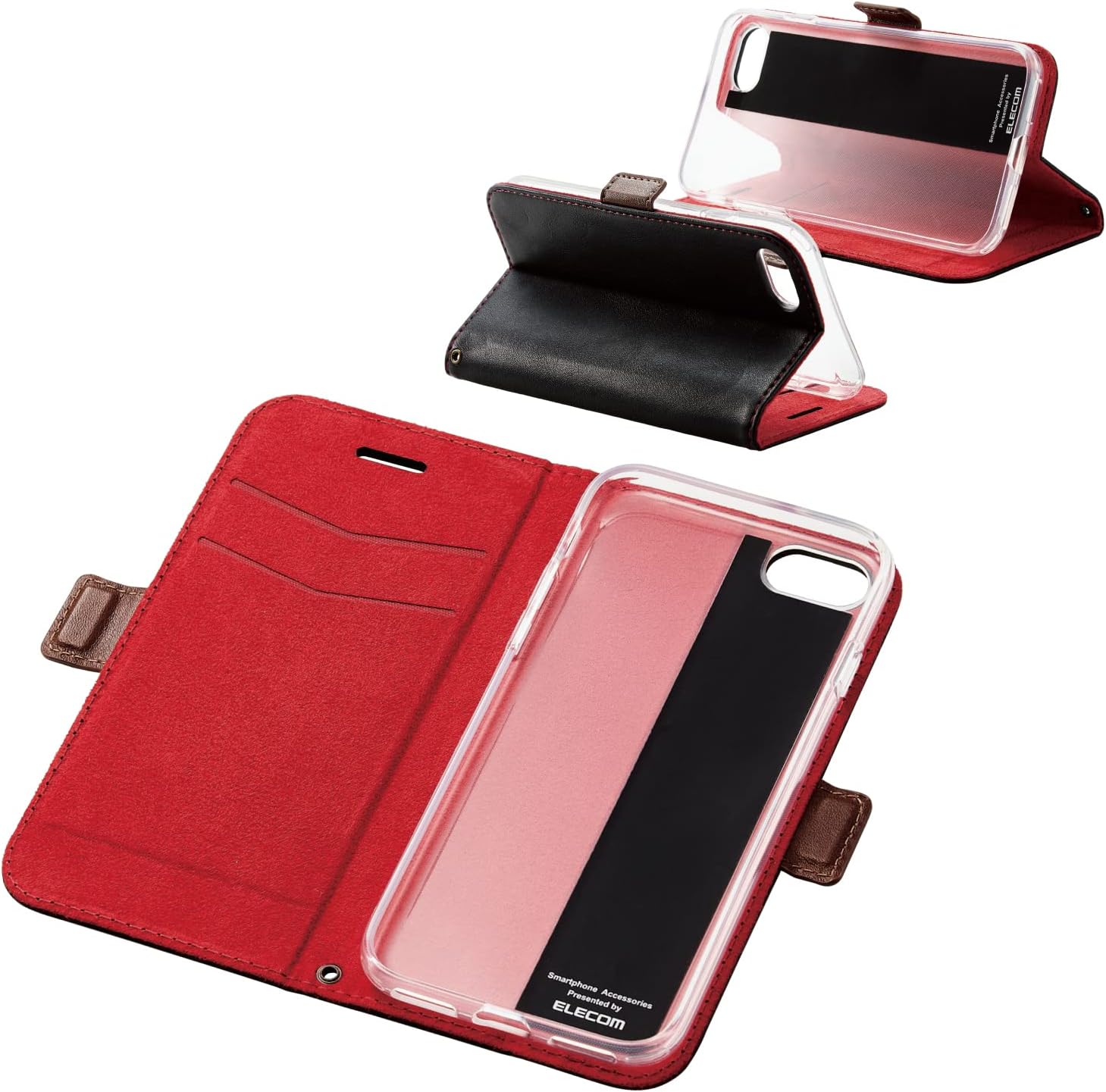 Elecom PM-A22SPLFYBK iPhone SE (2nd Generation/3rd Generation) / 8/7 Folio Case, Leather, Shockproof, Stitching, Black