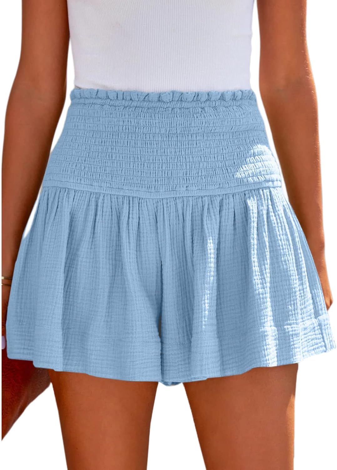 Dokotoo Womens Shorts Cotton High Elastic Waisted Pleated Ruffle Cute Shorts Beach Flowy Casual Shorts S-XL at  Women’s Clothing store