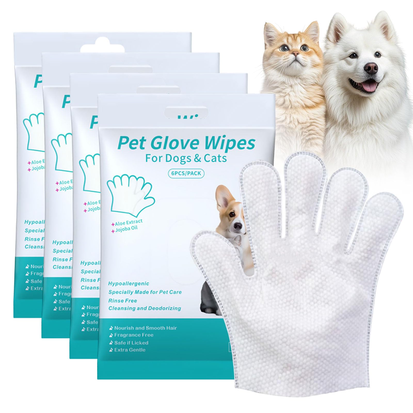INBOLM 24 PCS Pet Glove Wipes for Dog and Cat, Gentle Pet Wipes for Full Body for Daily Care ＆ Traveling