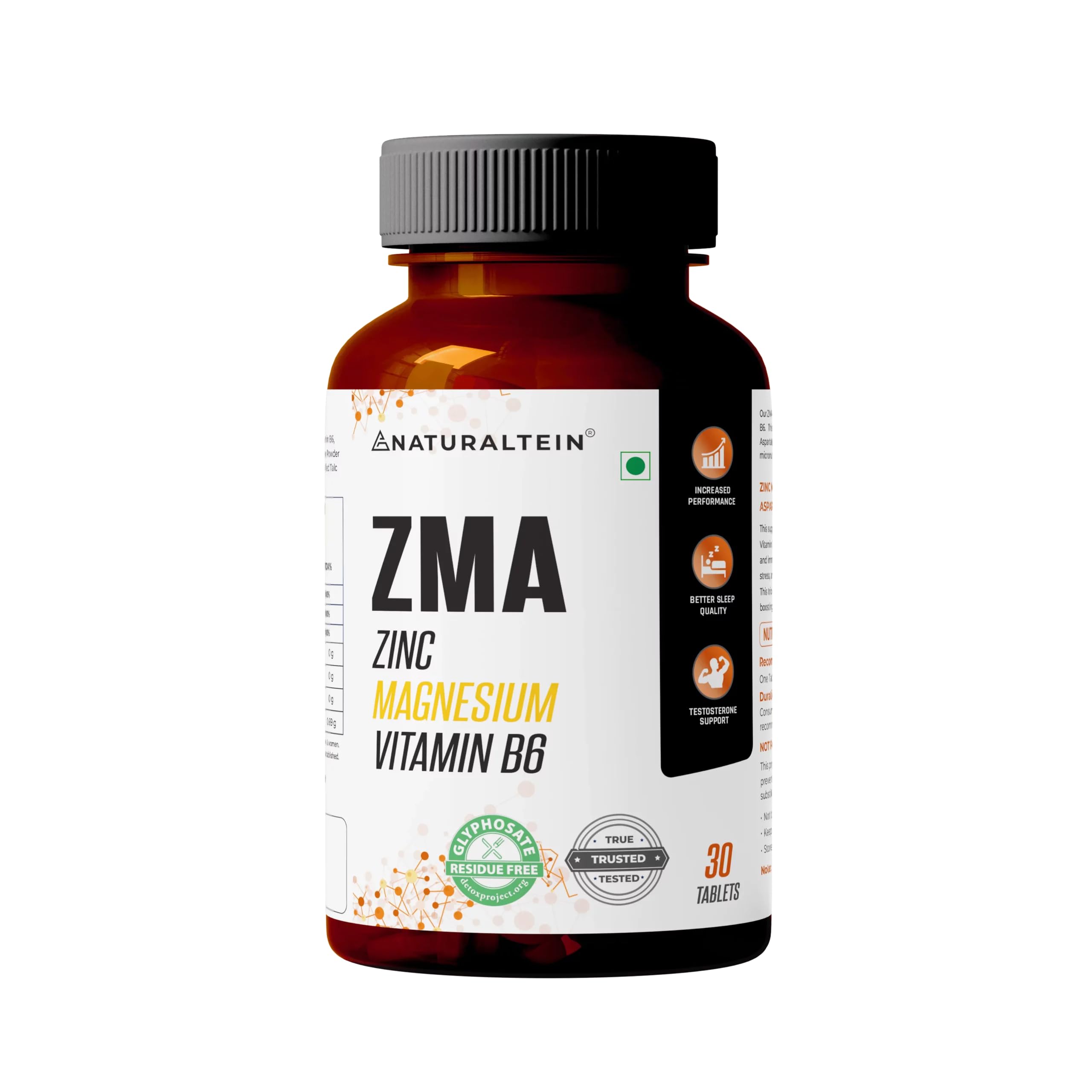 NATURALTEIN ZMA Supplement Zinc Monomethionine 7mg, Magnesium Aspartate  440mg Vitamin B6 Supports Muscle Recovery, Sleep, Immunity - Main Image