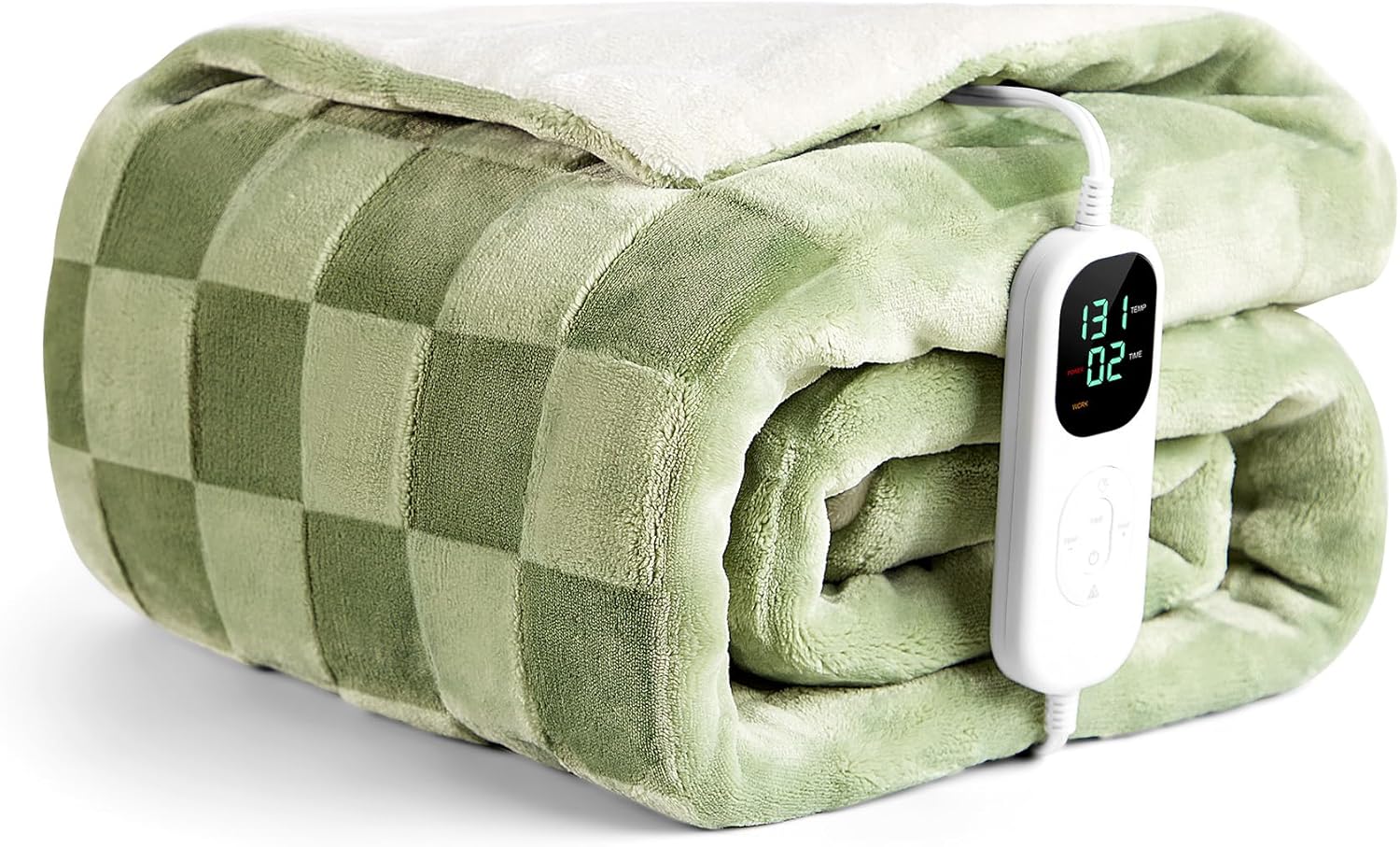 IUUI Heated Blanket Electric Throw Checkered- 50x60 Inches Soft Flannel Heating Blanket,Fast Heating Blanket 6 Heating Levels & 2 Hours Auto Off ETL Certification (Sage Green, Throw 50" x 60")