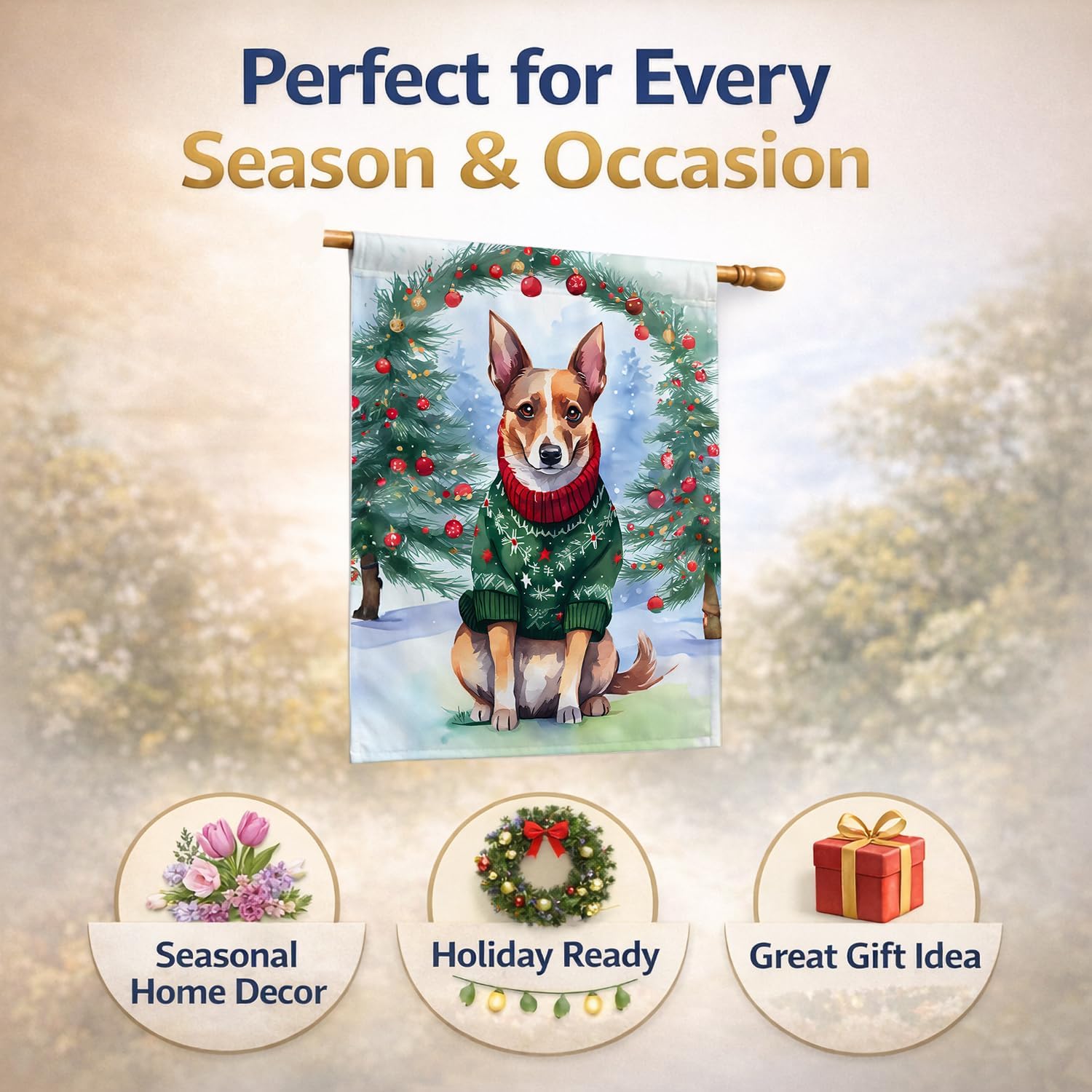 Caroline's Treasures DAC3510CHF Lancashire Heeler Christmas House Flag Large Porch Sleeve Pole Decorative Outside Yard Banner Artwork Wall Hanging, Polyester, House Size, Multicolor