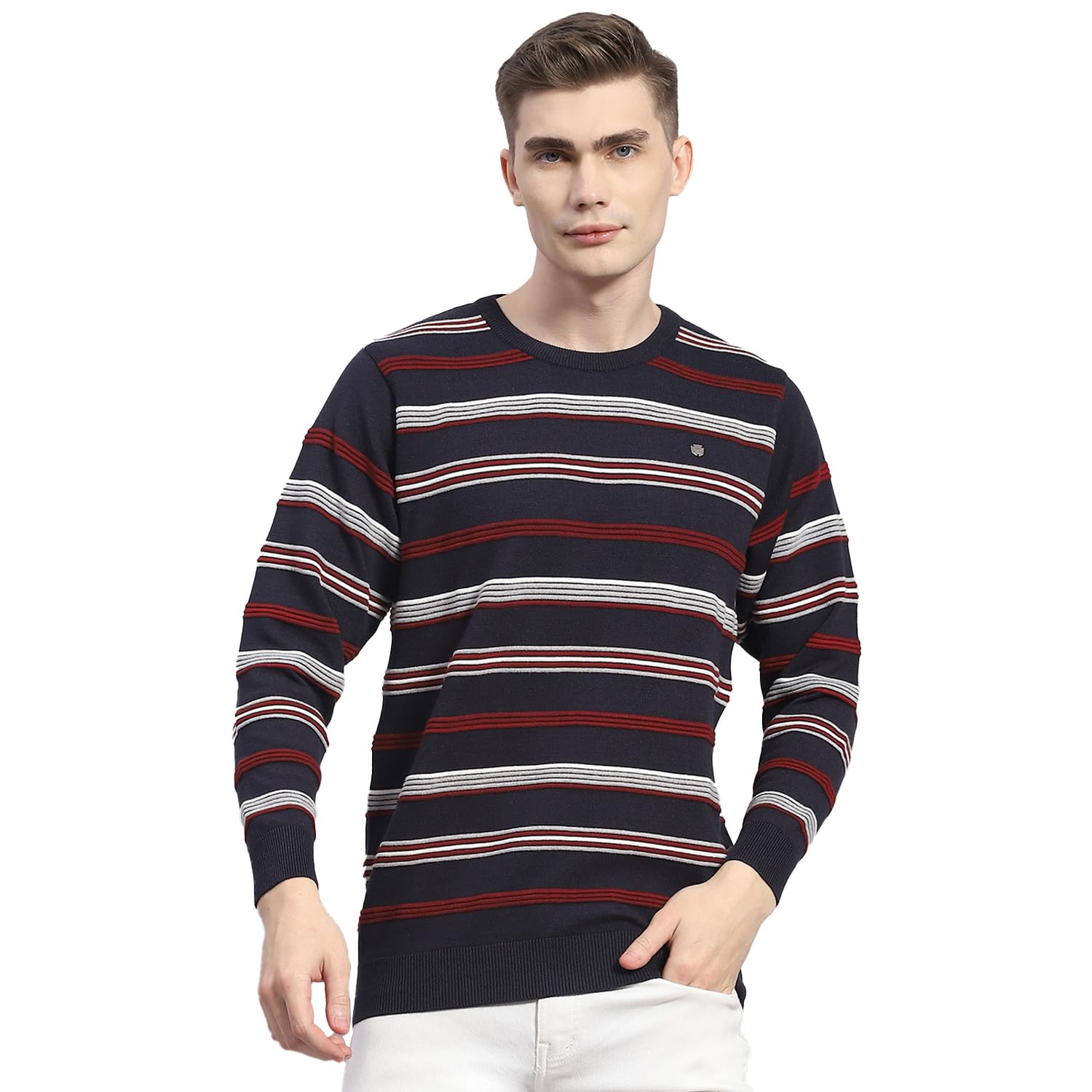 monte carlo Mens Striped Round Neck Full Sleeve Wool Blend Casual Sweater (1239261RN)-picture-42