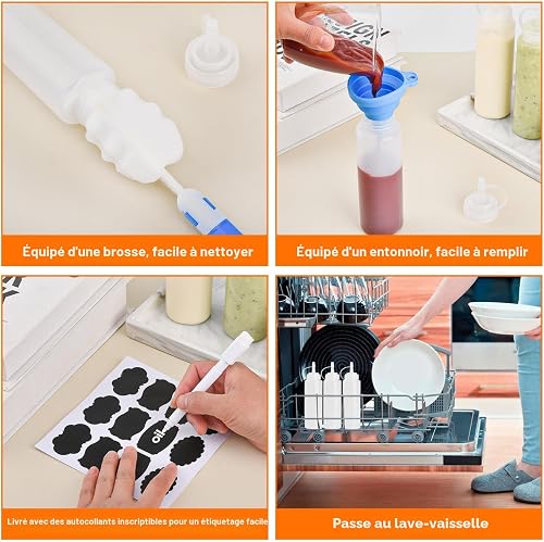 V·Colokishi Lot de 4 bouteilles à presser en plastique de 250 ml pour sauce, bouteilles doseuses pour ketchup, sauces chaudes, barbecue, vinaigrettes, peinture, huile d'olive - 4