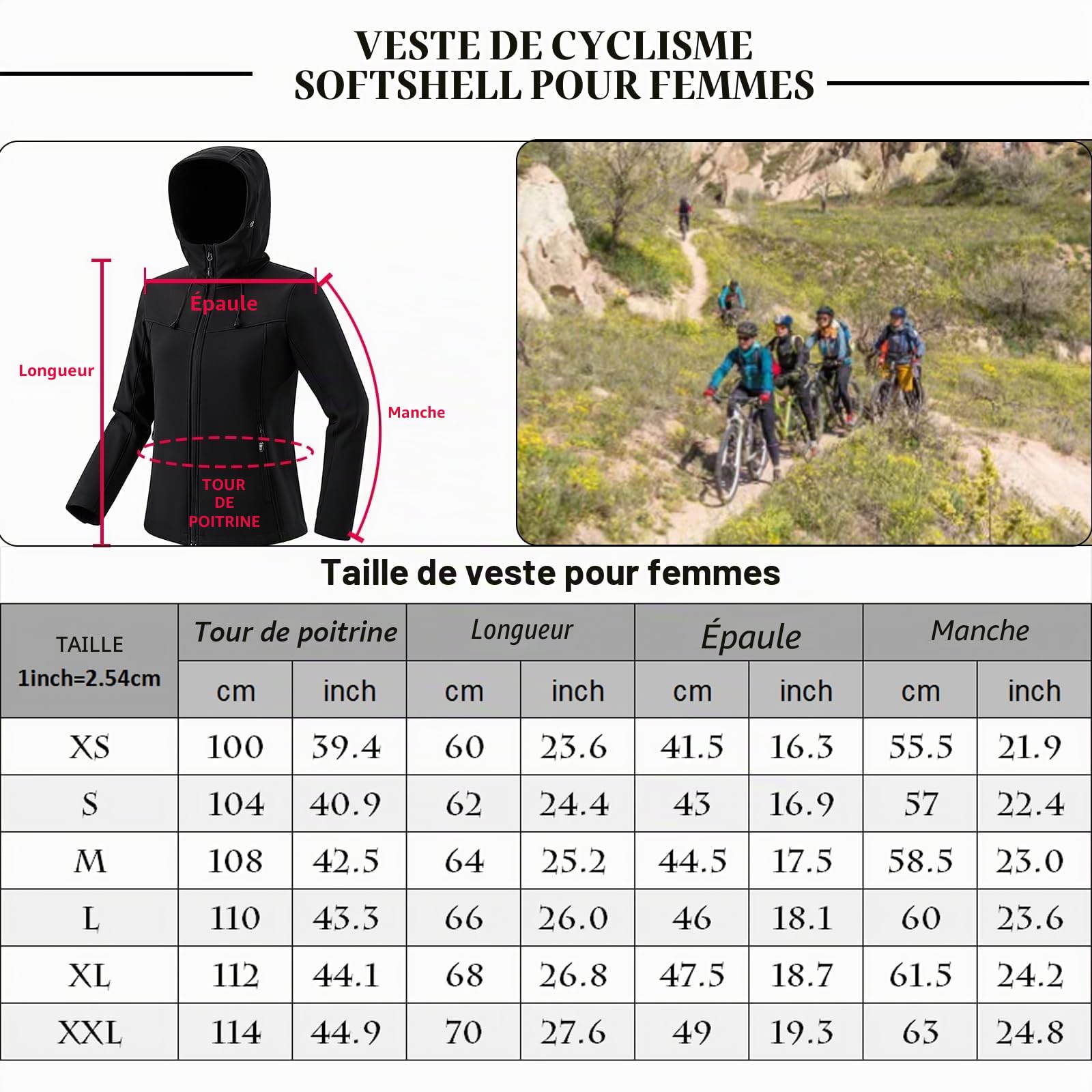 Veste Softshell Blouson Femme Hiver Chaud Doublé Polaire Veste avec Capuche Résistant au vent et à l'eau Veste de Transition Veste de Course Respirante