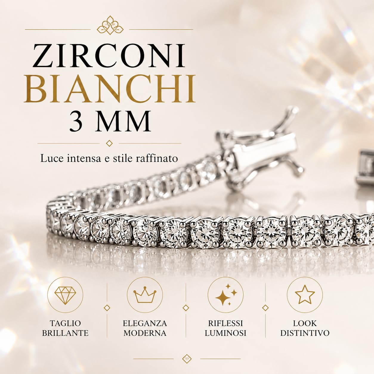 Donipreziosi Bracciale Tennis in Argento 925 Rodiato con Zirconi, Made in Italy - Taglio Brillante 3 mm – Gioiello Unisex Uomo Donna Nickel Free – Varie Lunghezze