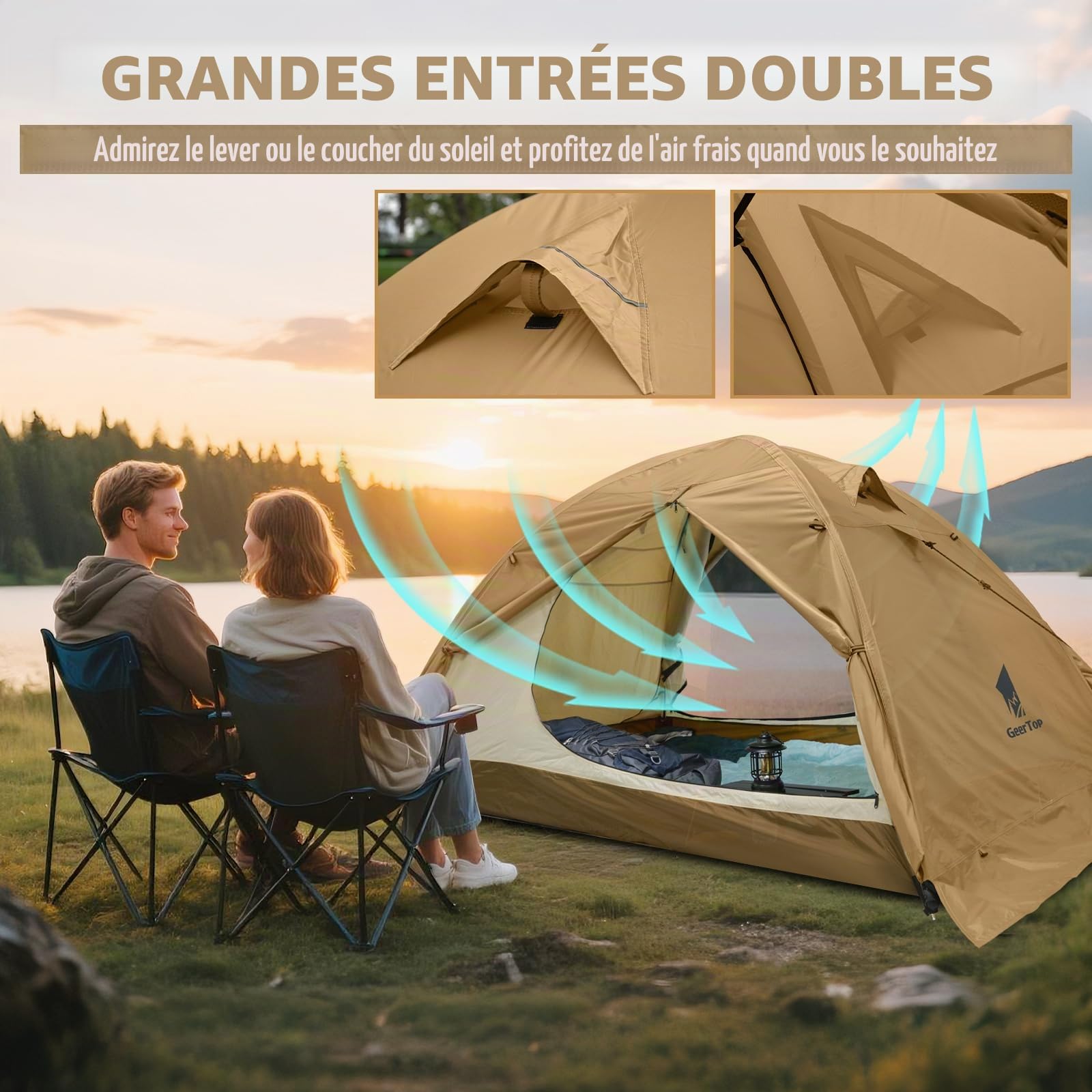 GEERTOP Tente de Camping 2 Personnes 4 Saisons Imperméable Portable Tente de Dôme Facile à Installer pour Camping Randonnée Trekking