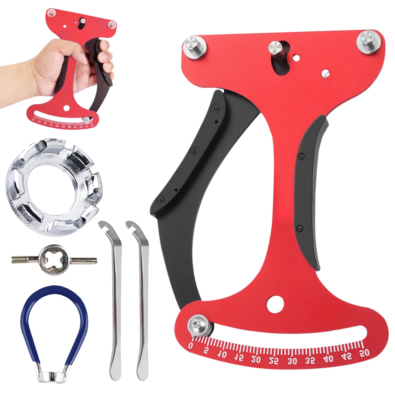 Misuratore di Tensione per Raggi di Bici Strumento di Calibrazione: Misuratore di Tensione dei Raggi con 5 Accessori, Strumento di Misurazione della Tensione dei Raggi della Bici, Strumenti