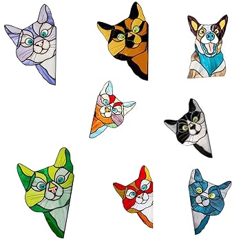 猫と窓　ステンドグラス 送料無料*ステンドグラス風フレーム*猫とステンドグラスの窓辺