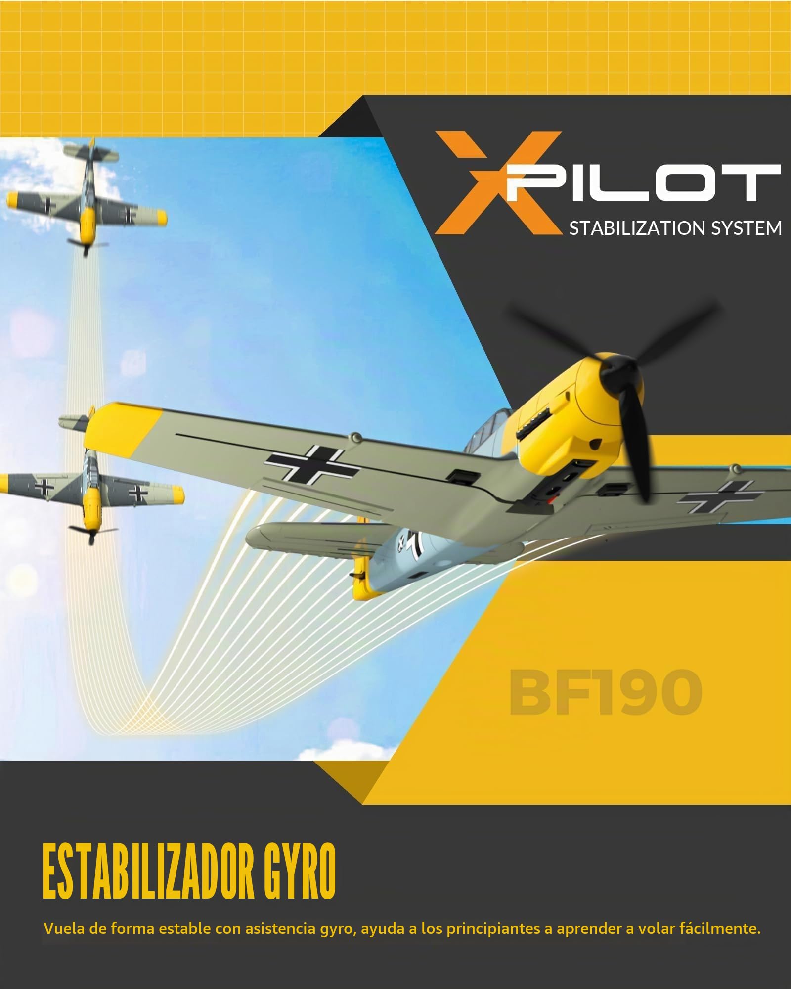 volantexrc Avión RC, Avión de Combate BF109 V2 con Radio Control de 4 Canales RTF, con Alerones, Giroscopio, Acrobacias y 3 Modos para Vuelo Fácil, Aeronave para Hobby para Principiantes y Adultos