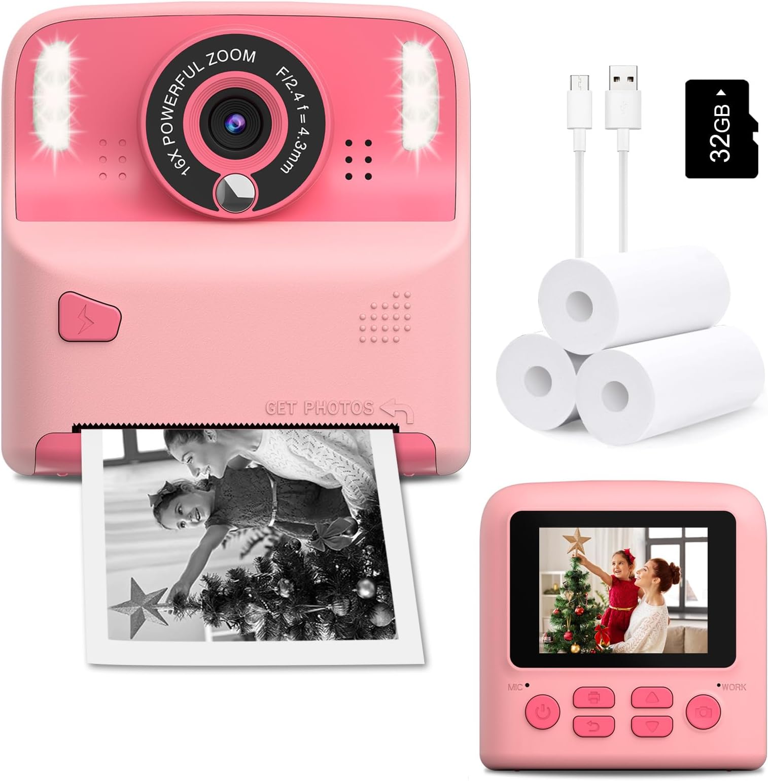 Instant Print Camera With Sd Card Kids Camera, Dual Camera Kids Camera Instant Print for Girls Boys With