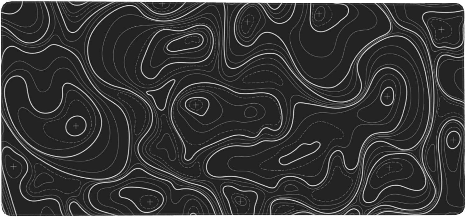 Large Gaming Mouse Pad Black Topographic Contour Mouse Pad with Stitched Edges & Nonslip Rubber Base Extended XXL Long Mousepad Big Desk Mat for Company Office Work, 35.4 x 15.7 in