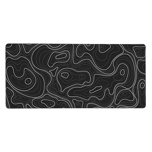 Large Gaming Mouse Pad Black Topographic Contour Mouse Pad with Stitched Edges & Nonslip Rubber Base Extended XXL Long Mousepad Big Desk Mat for Company Office Work, 35.4 x 15.7 in
