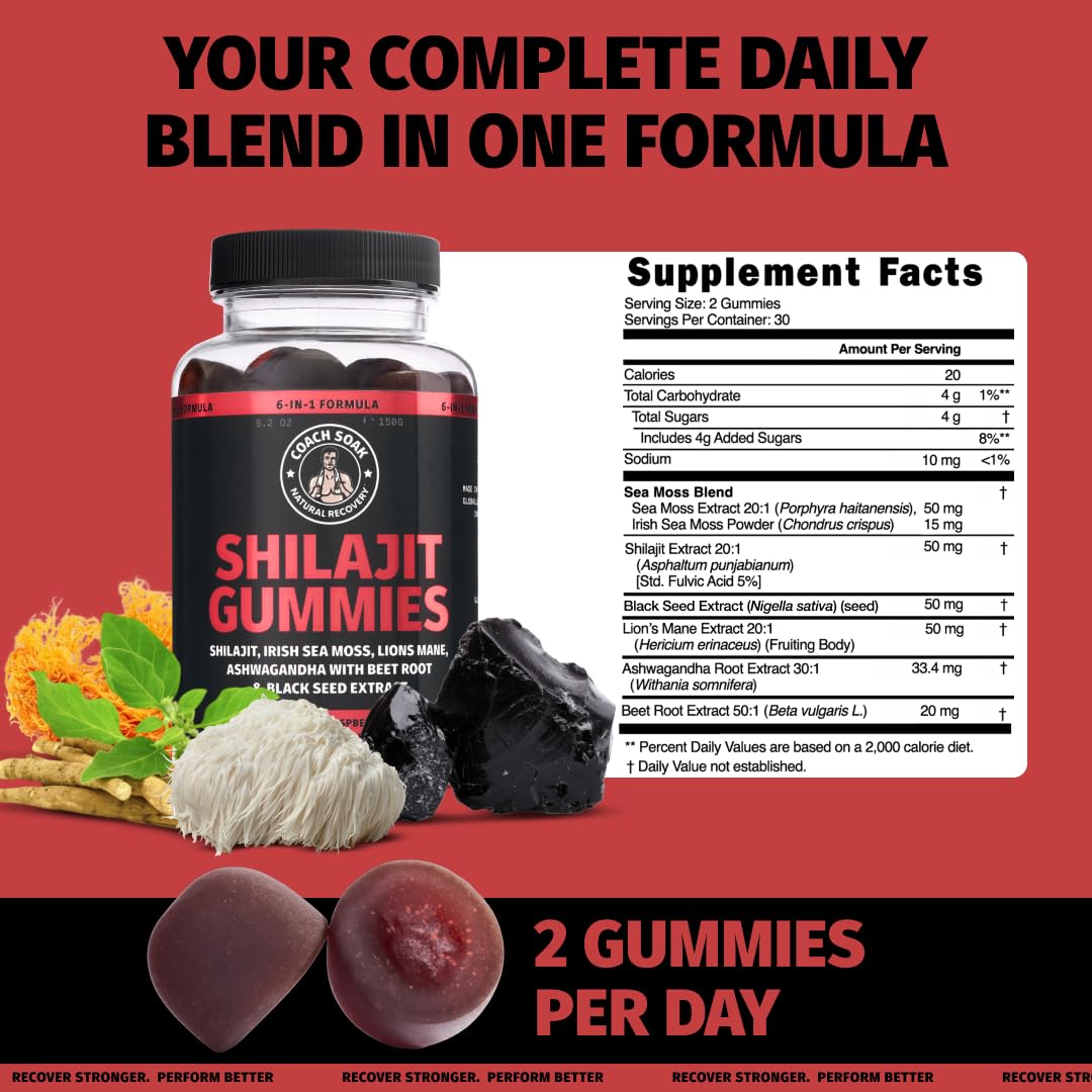 Coach Soak Shilajit Gummies Tasty Raspberry Watermelon Flavor - 60 ct — Amazon image 5