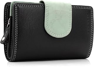 Geldbörse aus echtem Leder für Damen, Frauen Geldbeutel, Portemonnaie RFID (Schwarz-Antik-Minze)