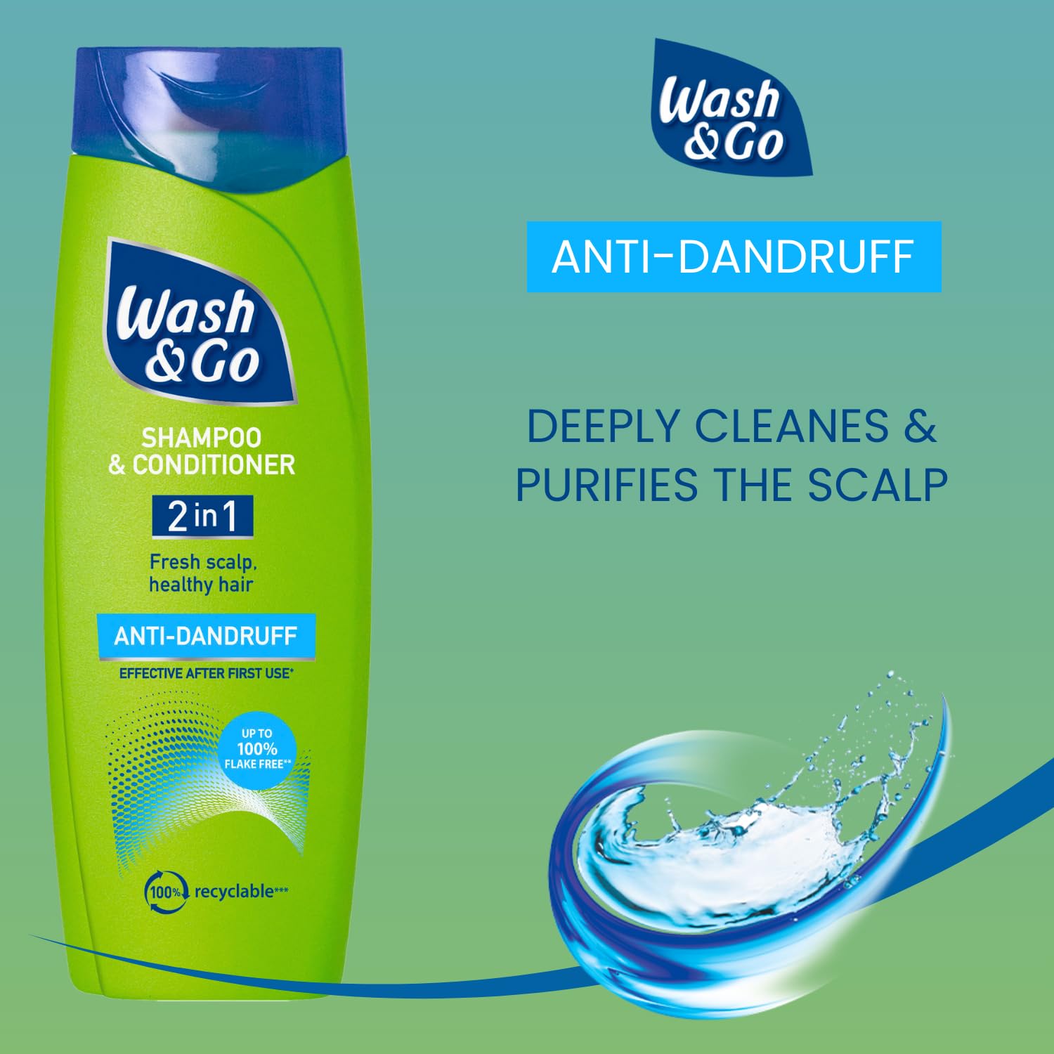 Wash & Go 2 en 1 Champú y Acondicionador Anticaspa, Paquete de 9