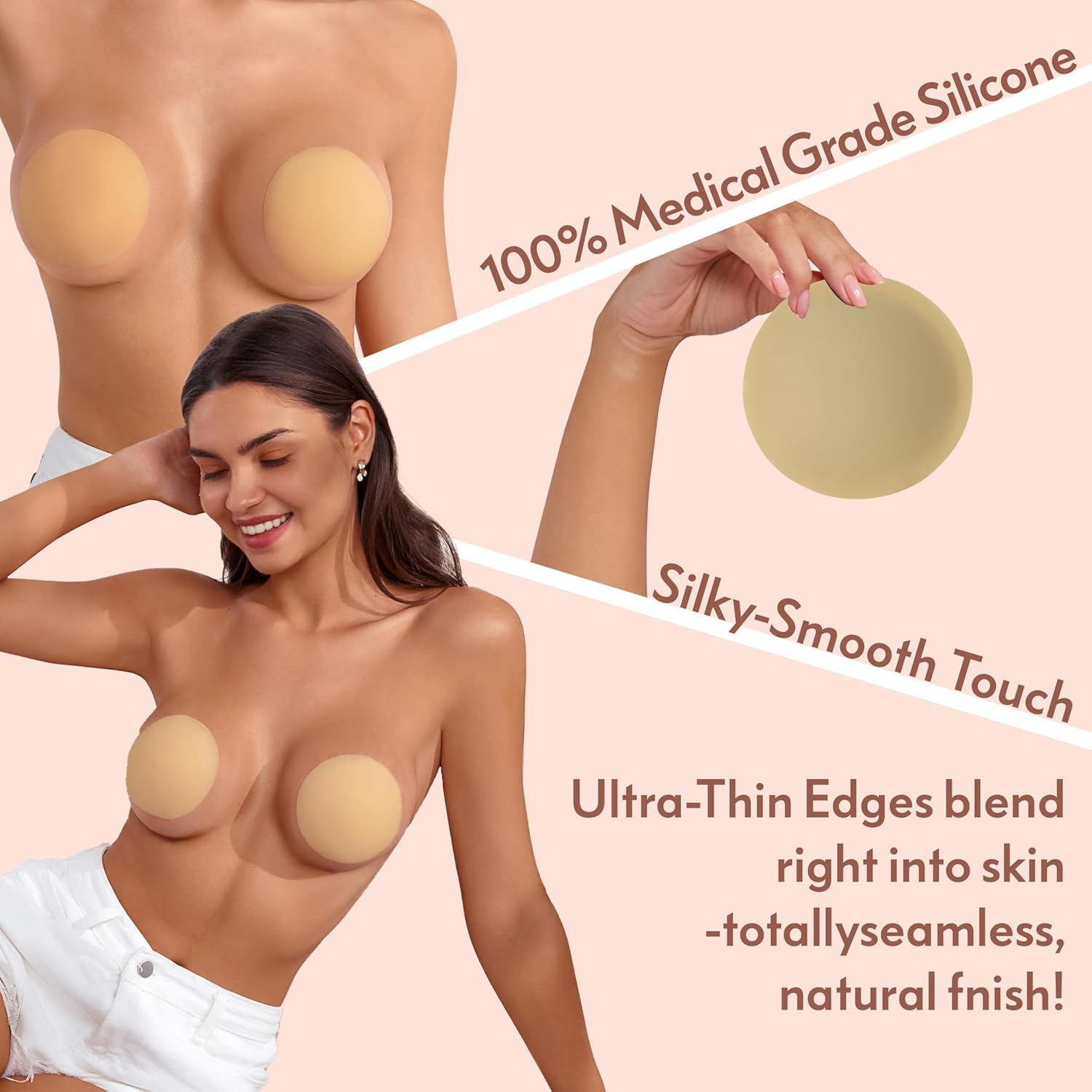 Rosefly Non-Adhesive Nipple Covers for Women, Reusable Medical Grade Silicone Pasties, Hypoallergenic & Invisible - Image 3