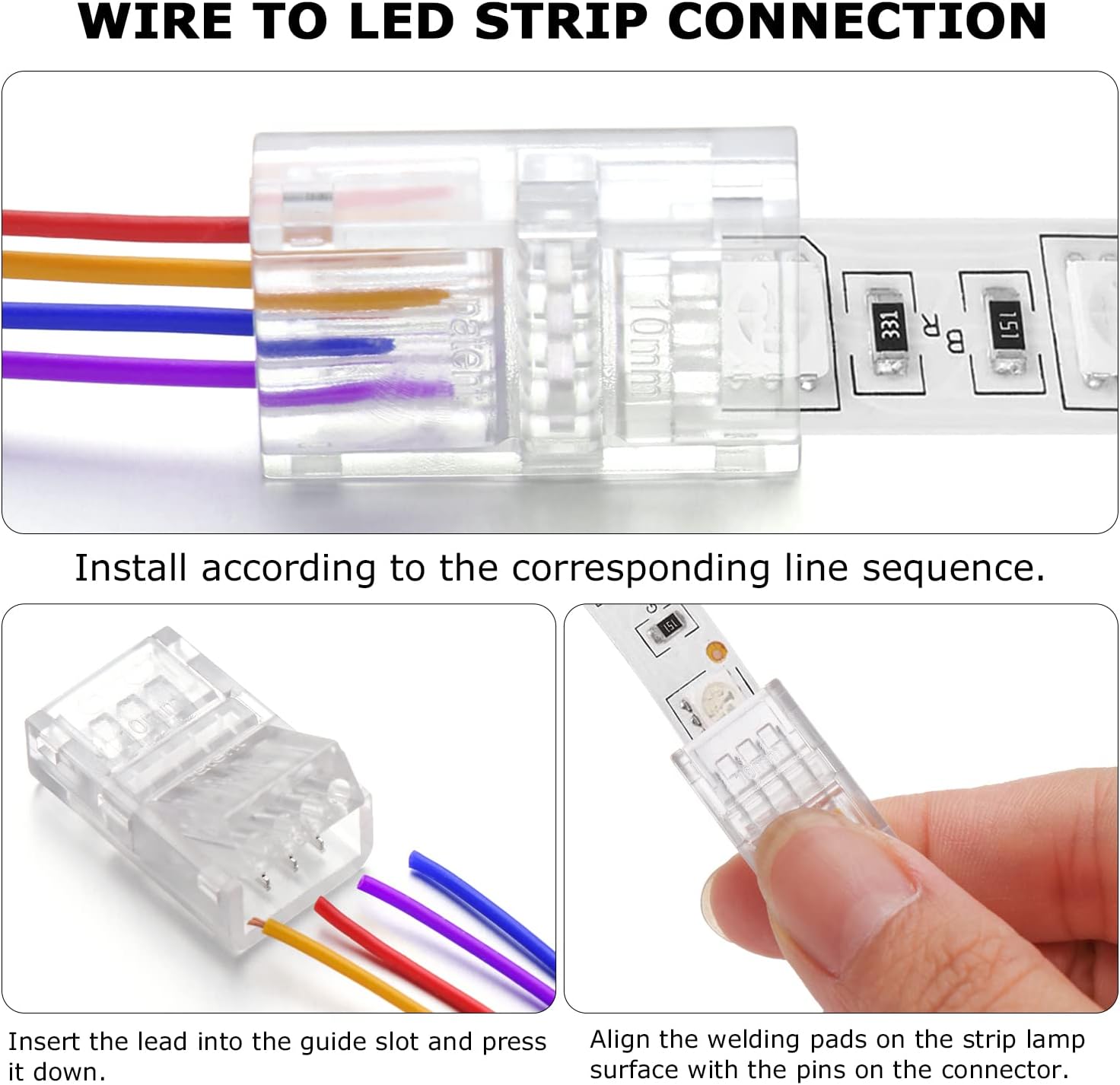 20Pcs 4-Pin 10mm RGB LED Light Strip Connectors Strip to Wire Quick Connector LED Extension, Waterproof Transparent LED Adapter Connectors for Track Lighting Connector 5V 12V 24V - - 