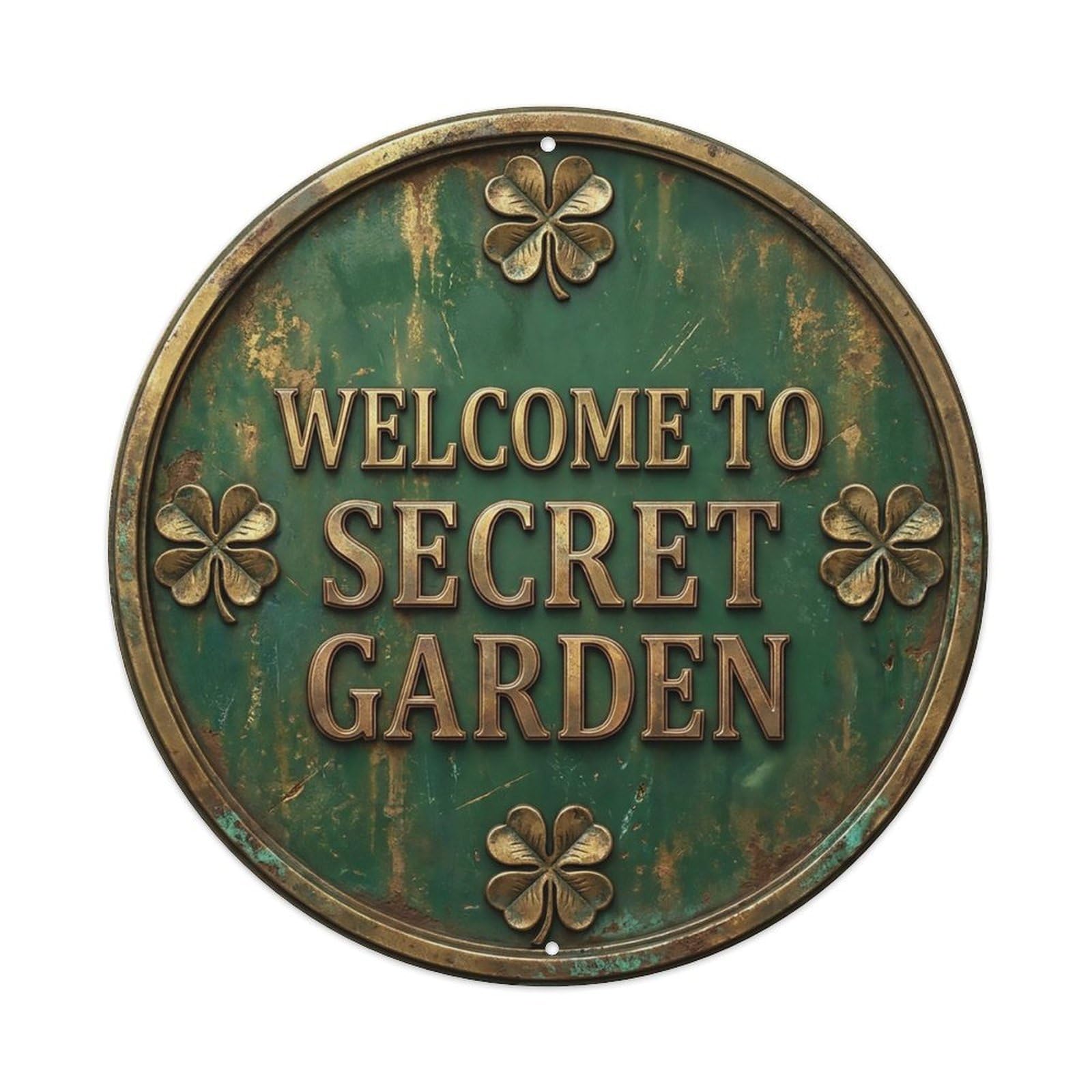 Vintage Welcome Secret Garden Gold Clover Heritage Metal Tin Sign