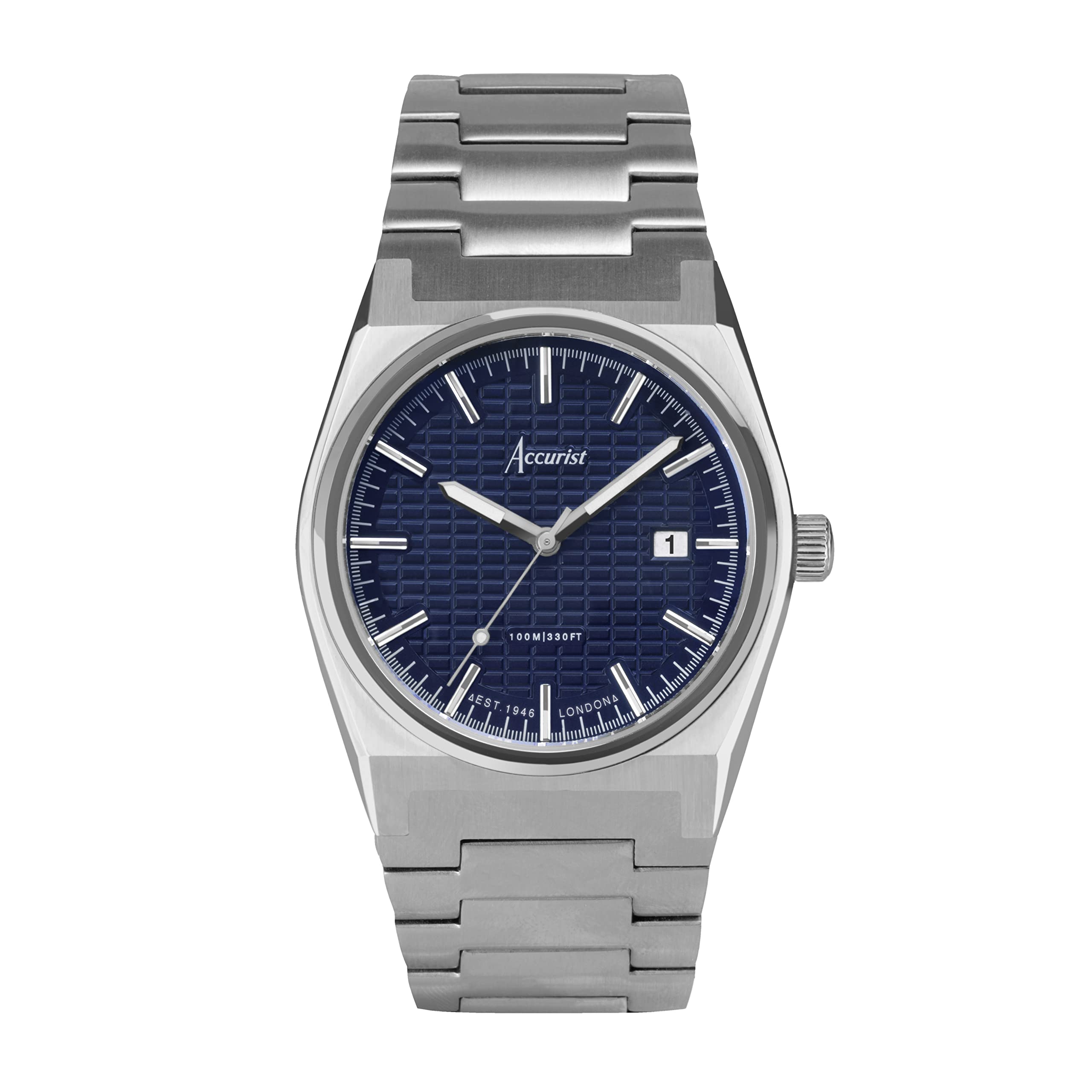 AccuristMens Origin 41mm Quartz Watch in Blue with Analogue Display, and Stainless Steel Bracelet 70019