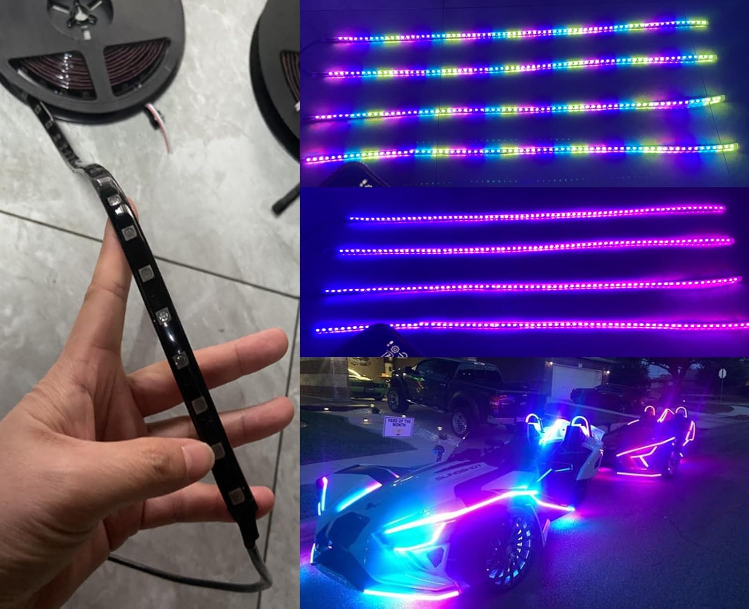 4PCS 5FT 1.4Meters Full Tinted LEDs Black Out PCB Smoked Dream Color Chasing Light Strips Bluetooth Remote Music APP Dance Mode Control DIY Slingshot Car Truck Off-Road Lights