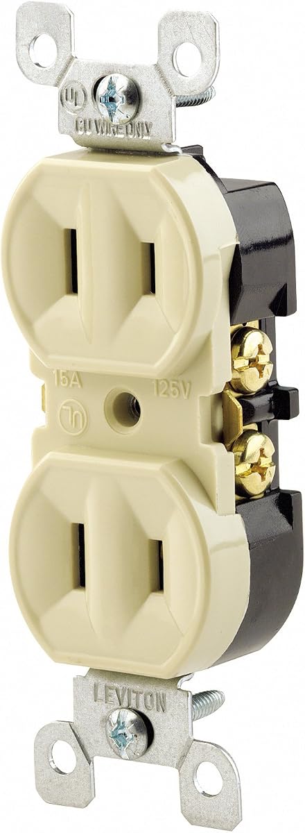 Leviton 15 Amp, 125 Volt, Duplex Receptacle, Residential Grade, Non-Grounded, 223-I, Ivory