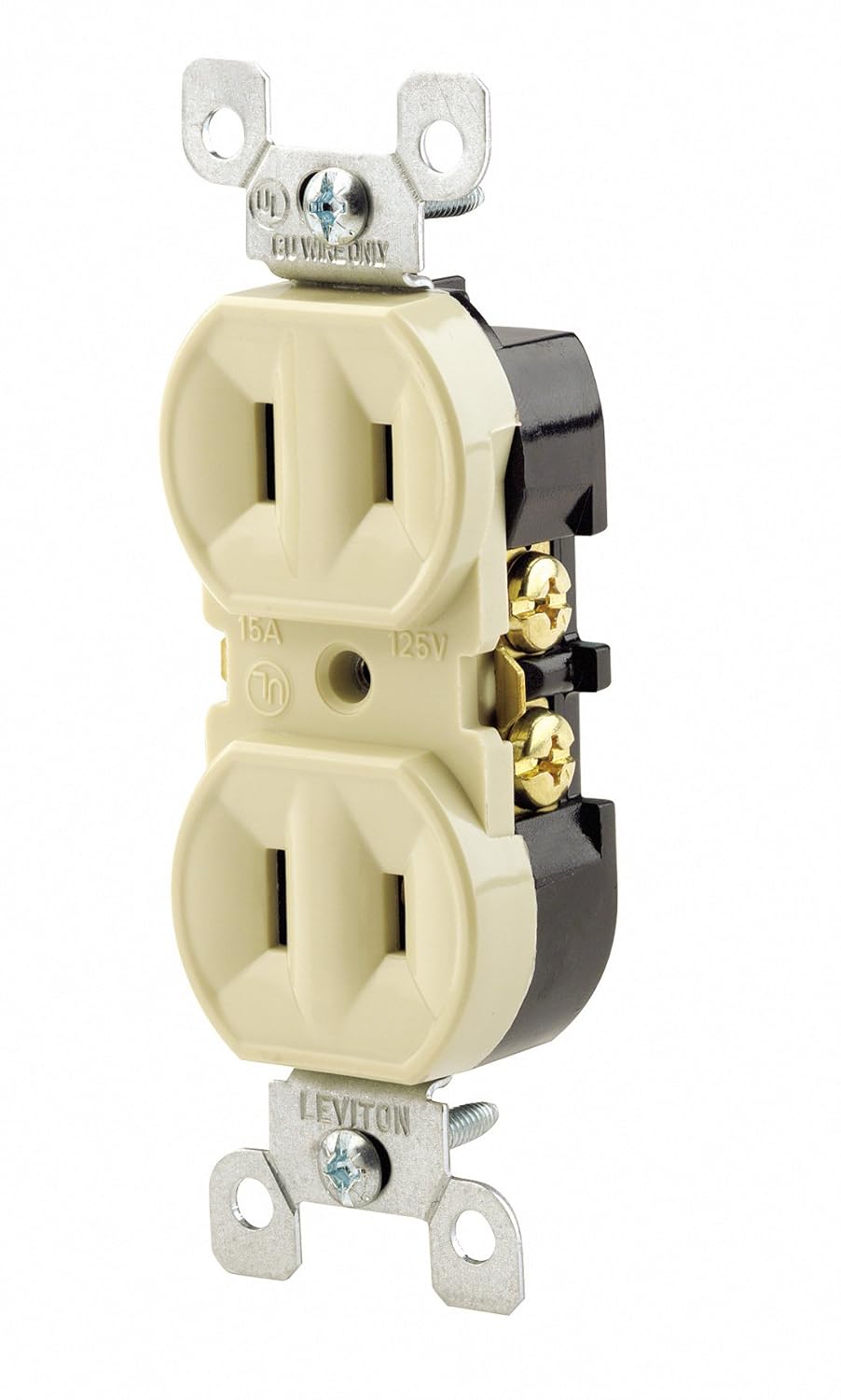 Leviton 223-W 15 Amp, 125V, Duplex Receptacle, Residential Grade, Non-Grounded, White, 10-Packwhite