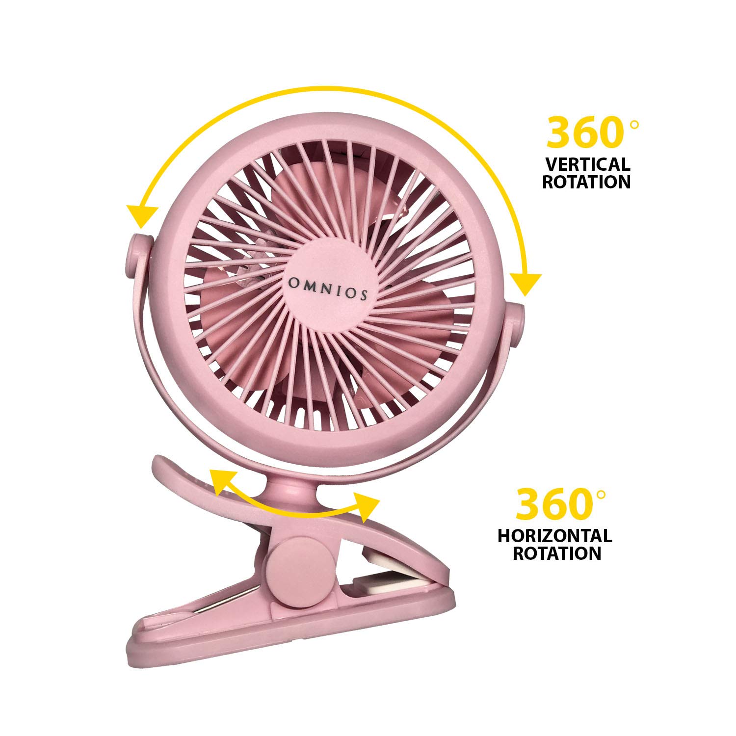 Omnio Rechargeable Portable Clip-On Fan [2018 Upgraded Design] | Battery Operated Mini Fan with Sturdy Clip for Baby Strollers, Desks, Treadmills, Indoors & Outdoors | 3 Speed Modes & 360Ã‚° Rotation
