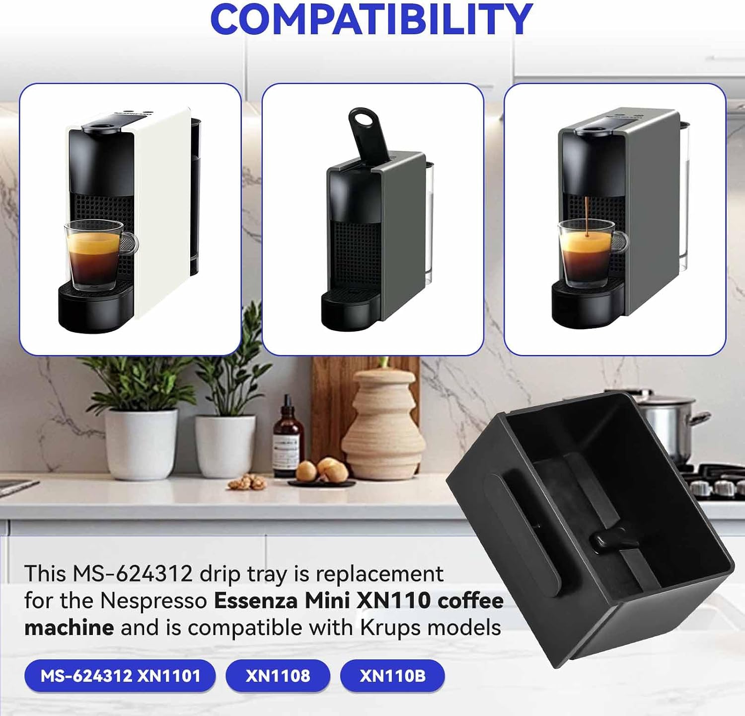 MS-624312 Drip Tray Replacement for Nespresso Essenza Mini XN110 Machine, Drip Tray Replacement Machine Parts Compatible with Krups Nespresso Mini XN1101, XN1108, XN110B