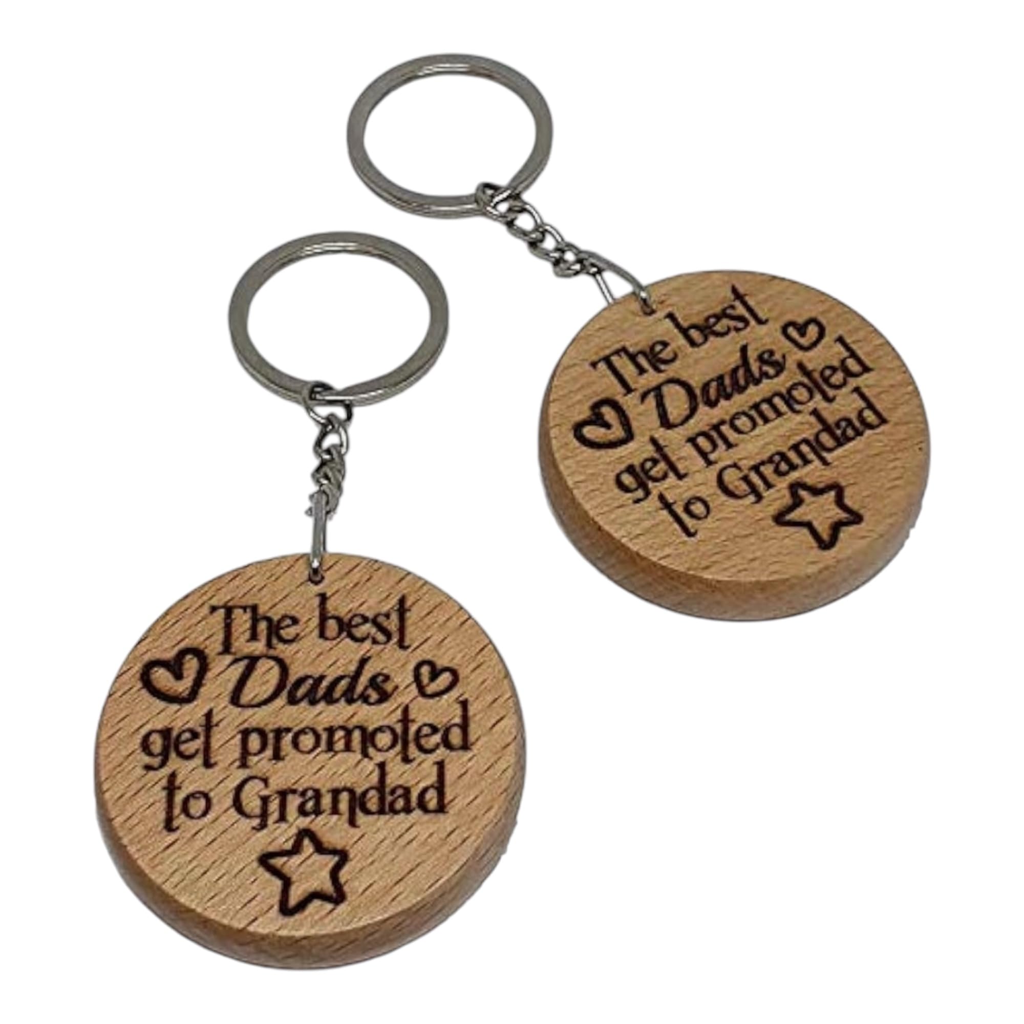 Personalised Engraved Keyring Keychain Gift for THE BEST DADS GET PROMOTED TO GRANDAD