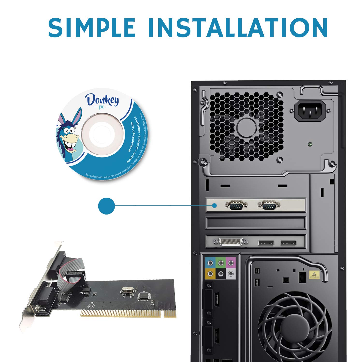 Tarjeta expansión PCI de 2 Puertos Serie DB9 PCI Pines RS232 Adaptador de Tarjeta para Ordenador. Ideal para impresoras de Tickets, lectores de códigos y Similar.