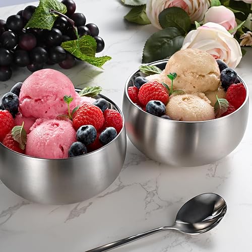 Miniatura 4 de Tazón para helado de 16.9 onzas líquidas, cuenco aislado de acero inoxidable 316#, cuenco de doble pared al vacío para cereales, cuenco para