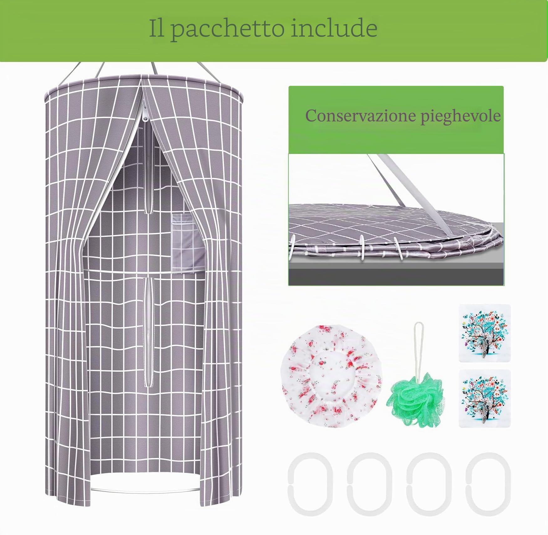 Tenda da doccia rotonda, rotonda, da appendere, 100 x 200 cm, per esterni, campeggio, spiaggia, doccia, WC, privacy (grigio, 100 x 200 cm)