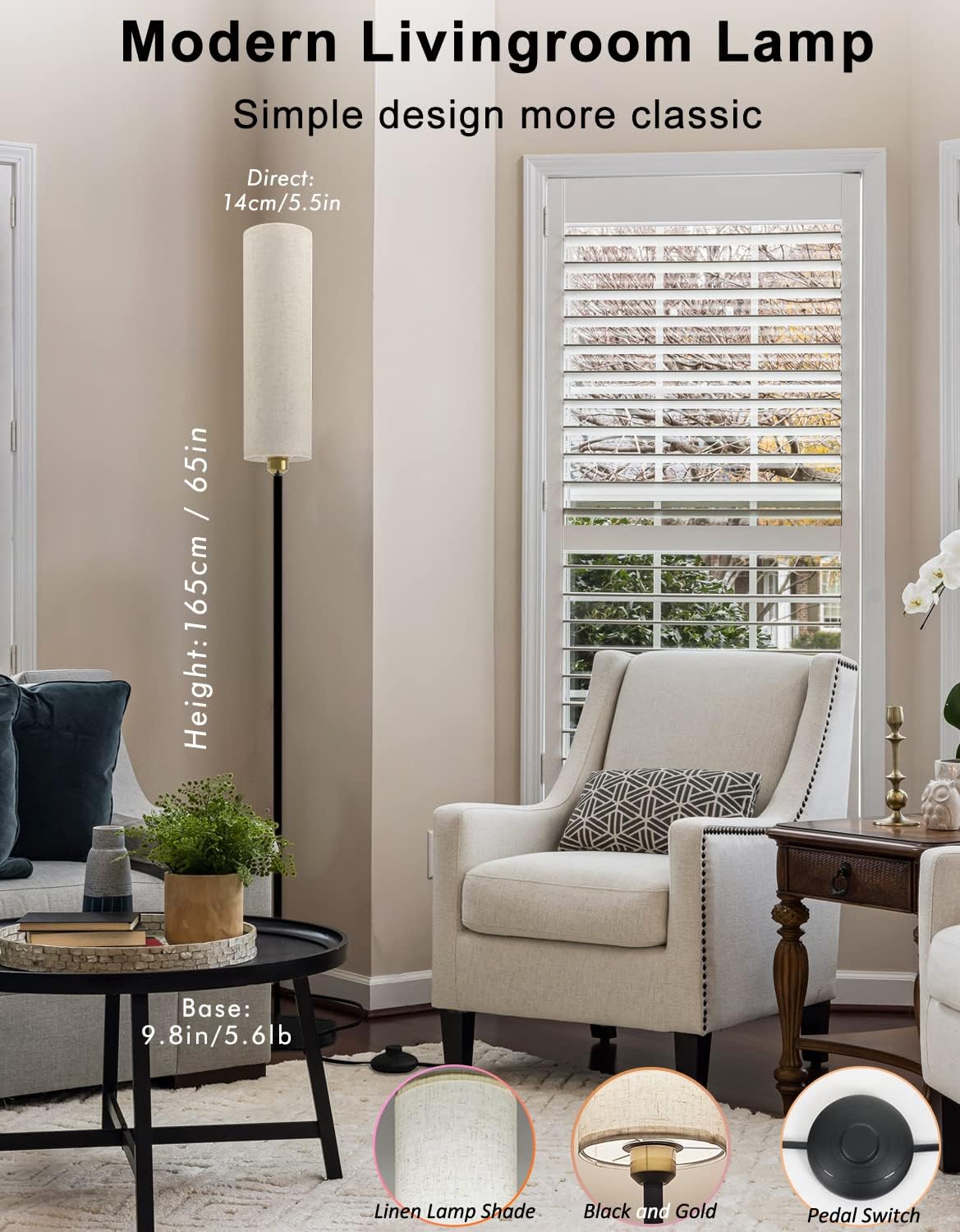 Smart Floor Lamp Works with Alexa & Google Home, Color Changing Stepless Dimmable for Living Room, Modern Standing WiFi Lamps with Remote, Minimalist Pole Lamp Tall Lights for Bedroom, Office-Black