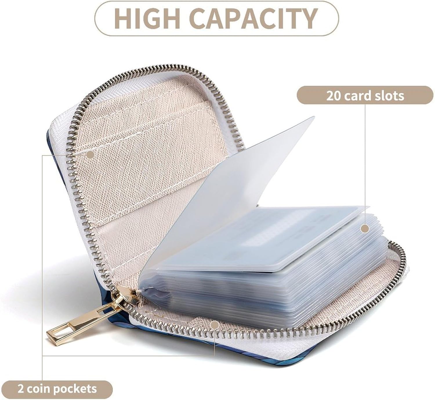 Leather Card Organizer Case Card Wallet Credit Card Holder Blue Mermaid Fish Scale Printed Zipper Card Cases Holder for Women Men