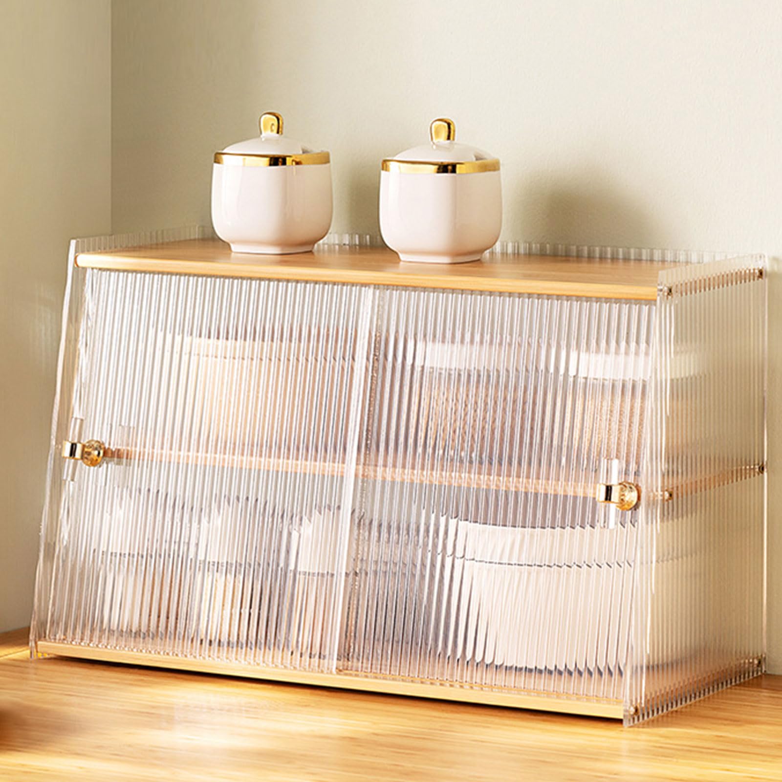 Armadio Organizzatore Di Dispensa Acrilica Marrone Con Porte Scivolanti, Deposito Controsoffitto Multiuso Per Spezie E Utensili Da Cucina, Moderno Risparmiatore Spaziale Con Cassetto Per L'organizzazi