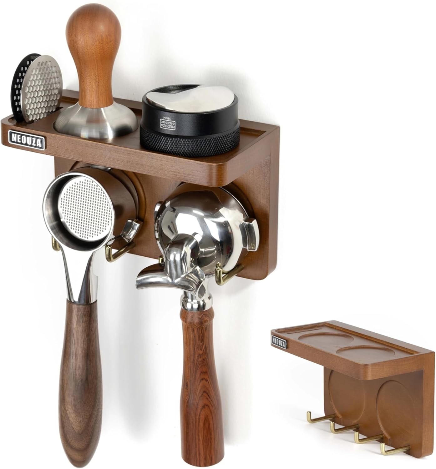 NEOUZA Mini Espresso Accessories Holder Station Wall Mounted Organizer for 51/53/58mm Coffee Tamper Distributor Portafilter Storage Shelf for Bar Home Office