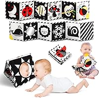 BaobravaDirect 3-in-1 Tummy Time Toys: High Contrast Black White Baby Book with Mirror & Teether, Sensory Soft Book for Newborns 0-12 Months