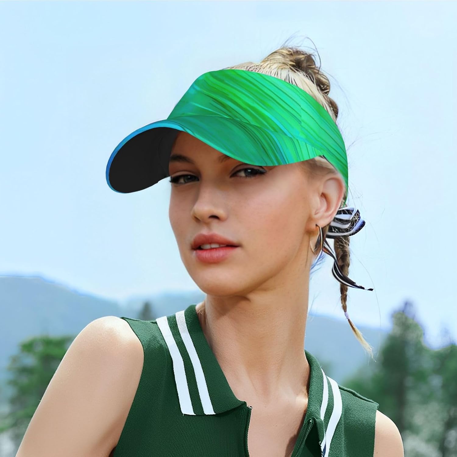Teal Blue Pattern Print Foldable Sun Visor Hat Lightweight Adjustable Sun Visor Hat Outdoor Sports Cap for Adults