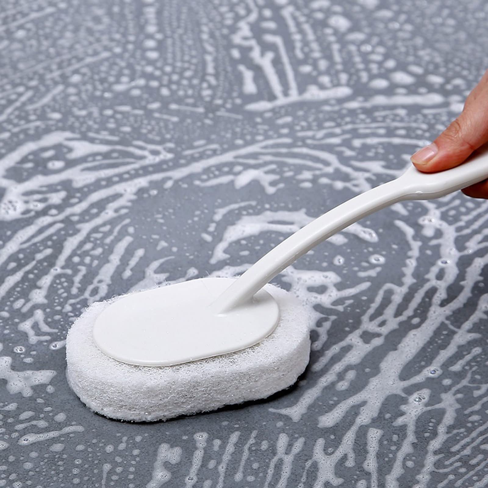 Cepillo de pie con Mango Largo para baño, para Colgar en la Pared, bañera, azulejo de Suelo, Cabezal de Esponja, toallita, Inodoro, Cocina, lavavajillas, Herramienta de Limpieza (Blanco)