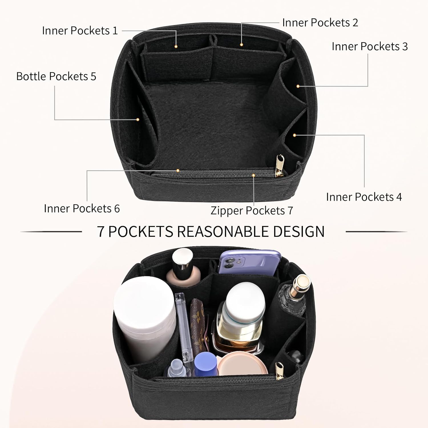 Purse Organizer Felt Purse Organizer Inserts for Picotin 18 Inserts HandBag (Black, PC18) - Image 4