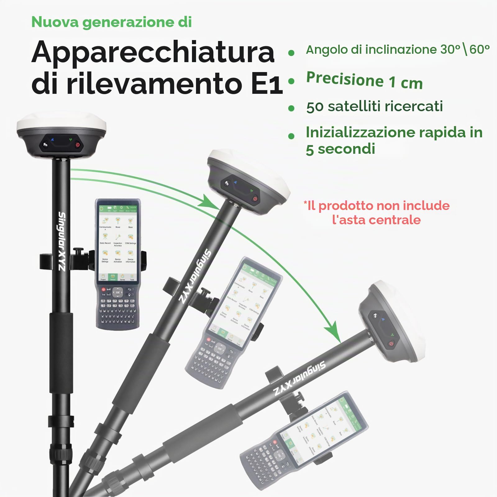 E1 GNSS IMU RTK GPS Surveying Equipment Rover Receiver Rtk Gnss Collettore portatile e software di indagine, 1408 canali, precisione 1cm, distanza 5km