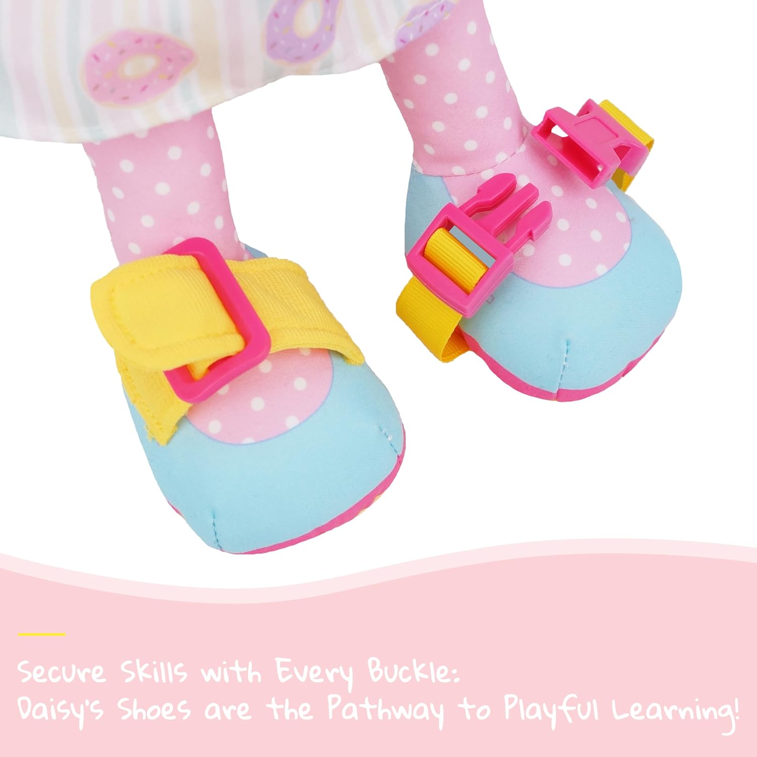 June Garden Personalized Dressy Friends Daisy – Custom Name Plush Doll for Toddlers – Montessori Learn-to-Dress Soft Toy with Buckles, Zipper & Ties – Educational Gift for Girls & Boys Age 2+